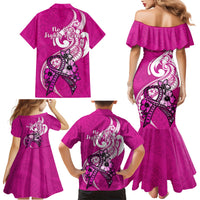 Polynesia Breast Cancer Awareness Family Matching Mermaid Dress and Hawaiian Shirt Think Pink Polynesian Ribbon White Version LT14 - Polynesian Pride