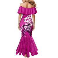 Polynesia Breast Cancer Awareness Family Matching Mermaid Dress and Hawaiian Shirt Think Pink Polynesian Ribbon White Version LT14 - Polynesian Pride