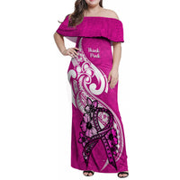 Polynesia Breast Cancer Awareness Family Matching Off Shoulder Maxi Dress and Hawaiian Shirt Think Pink Polynesian Ribbon White Version LT14 Dad's Shirt - Long Sleeve Pink - Polynesian Pride