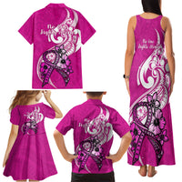 Polynesia Breast Cancer Awareness Family Matching Tank Maxi Dress and Hawaiian Shirt Think Pink Polynesian Ribbon White Version LT14 - Polynesian Pride