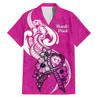 Personalised Polynesia Breast Cancer Awareness Family Matching Mermaid Dress and Hawaiian Shirt Think Pink Polynesian Ribbon White Version LT14 Dad's Shirt - Short Sleeve Pink - Polynesian Pride