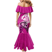 Personalised Polynesia Breast Cancer Awareness Family Matching Mermaid Dress and Hawaiian Shirt Think Pink Polynesian Ribbon White Version LT14 - Polynesian Pride