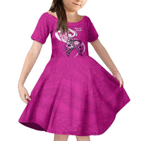 Personalised Polynesia Breast Cancer Awareness Family Matching Off Shoulder Short Dress and Hawaiian Shirt Think Pink Polynesian Ribbon White Version LT14 Daughter's Dress Pink - Polynesian Pride