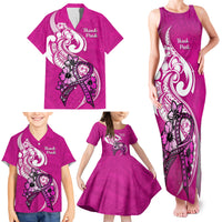 Personalised Polynesia Breast Cancer Awareness Family Matching Tank Maxi Dress and Hawaiian Shirt Think Pink Polynesian Ribbon White Version LT14 - Polynesian Pride