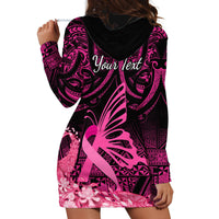 Presonalised Tonga Breast Cancer Awareness Hoodie Dress Pink Ribbon Brave Strong Warrior Tongan Ngatu Pattern LT14 - Polynesian Pride