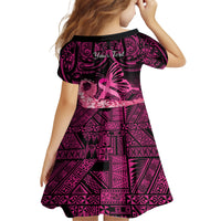 Presonalised Tonga Breast Cancer Awareness Kid Short Sleeve Dress Pink Ribbon Brave Strong Warrior Tongan Ngatu Pattern LT14 - Polynesian Pride