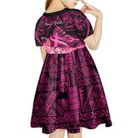 Presonalised Tonga Breast Cancer Awareness Kid Short Sleeve Dress Pink Ribbon Brave Strong Warrior Tongan Ngatu Pattern LT14 - Polynesian Pride