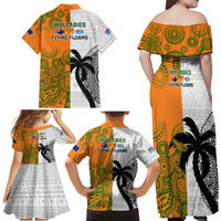 Fiji And Australia Rugby Family Matching Off Shoulder Maxi Dress and Hawaiian Shirt 2023 World Cup Aboriginal Mix Tapa Pattern LT14 - Polynesian Pride