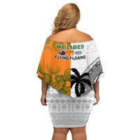 Fiji And Australia Rugby Family Matching Off Shoulder Short Dress and Hawaiian Shirt 2023 World Cup Aboriginal Mix Tapa Pattern LT14 - Polynesian Pride