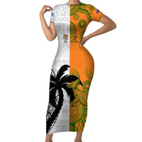Fiji And Australia Rugby Family Matching Short Sleeve Bodycon Dress and Hawaiian Shirt 2023 World Cup Aboriginal Mix Tapa Pattern LT14 Mom's Dress Gold - Polynesian Pride