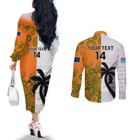 Custom Fiji And Australia Rugby Couples Matching Off The Shoulder Long Sleeve Dress and Long Sleeve Button Shirts 2023 World Cup Aboriginal Mix Tapa Pattern LT14 - Polynesian Pride