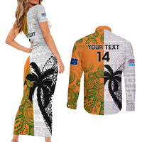 Custom Fiji And Australia Rugby Couples Matching Short Sleeve Bodycon Dress and Long Sleeve Button Shirts 2023 World Cup Aboriginal Mix Tapa Pattern LT14 - Polynesian Pride