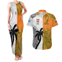 Custom Fiji And Australia Rugby Couples Matching Tank Maxi Dress and Hawaiian Shirt 2023 World Cup Aboriginal Mix Tapa Pattern LT14 Gold - Polynesian Pride