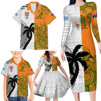 Custom Fiji And Australia Rugby Family Matching Long Sleeve Bodycon Dress and Hawaiian Shirt 2023 World Cup Aboriginal Mix Tapa Pattern LT14 - Polynesian Pride