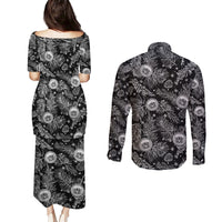 Hawaii Christmas Couples Matching Puletasi Dress and Long Sleeve Button Shirt Tropical Style With Coat Of Arms LT14 - Polynesian Pride