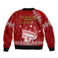 Personalised Tonga King Tupou I Day Sleeve Zip Bomber Jacket Tongan Ngatu Pattern With Crown LT14 - Polynesian Pride