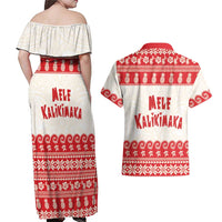 Red Mele Kalikimaka Hawaii Couples Matching Off Shoulder Maxi Dress and Hawaiian Shirt Funny Ho Ho Ho Santa Shaka LT14 - Polynesian Pride