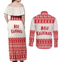 Red Mele Kalikimaka Hawaii Couples Matching Off Shoulder Maxi Dress and Long Sleeve Button Shirt Funny Ho Ho Ho Santa Shaka LT14 - Polynesian Pride