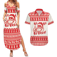 Red Mele Kalikimaka Hawaii Couples Matching Summer Maxi Dress and Hawaiian Shirt Funny Ho Ho Ho Santa Shaka LT14 Red - Polynesian Pride