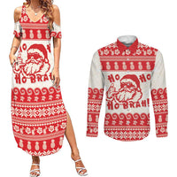 Red Mele Kalikimaka Hawaii Couples Matching Summer Maxi Dress and Long Sleeve Button Shirt Funny Ho Ho Ho Santa Shaka LT14 Red - Polynesian Pride