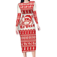 Red Mele Kalikimaka Hawaii Family Matching Long Sleeve Bodycon Dress and Hawaiian Shirt Funny Ho Ho Ho Santa Shaka LT14 Mom's Dress Red - Polynesian Pride