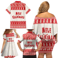Red Mele Kalikimaka Hawaii Family Matching Off Shoulder Short Dress and Hawaiian Shirt Funny Ho Ho Ho Santa Shaka LT14 - Polynesian Pride