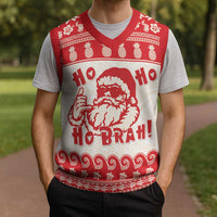 Red Mele Kalikimaka Hawaii Christmas Knitted V-Neck Vest Funny Ho Ho Ho Santa Shaka LT14 - Polynesian Pride