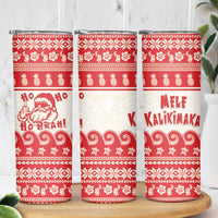 Red Mele Kalikimaka Hawaii Skinny Tumbler Funny Ho Ho Ho Santa Shaka LT14 - Polynesian Pride