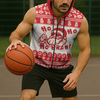 Red Mele Kalikimaka Hawaii Sleeveless Zip Hoodie Funny Ho Ho Ho Santa Shaka LT14 - Polynesian Pride