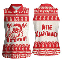 Red Mele Kalikimaka Hawaii Women Sleeveless Polo Shirt Funny Ho Ho Ho Santa Shaka LT14 - Polynesian Pride
