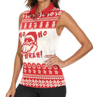 Red Mele Kalikimaka Hawaii Women Sleeveless Polo Shirt Funny Ho Ho Ho Santa Shaka LT14 - Polynesian Pride