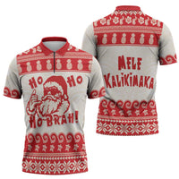 Red Mele Kalikimaka Hawaii Zipper Polo Shirt Funny Ho Ho Ho Santa Shaka LT14 - Polynesian Pride