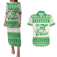 Green Mele Kalikimaka Hawaii Couples Matching Puletasi and Hawaiian Shirt Funny Ho Ho Ho Santa Shaka LT14 Green - Polynesian Pride