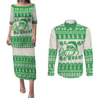 Green Mele Kalikimaka Hawaii Couples Matching Puletasi and Long Sleeve Button Shirt Funny Ho Ho Ho Santa Shaka LT14 Green - Polynesian Pride