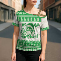 Green Mele Kalikimaka Hawaii Cross Shoulder Shirt Funny Ho Ho Ho Santa Shaka LT14 - Polynesian Pride