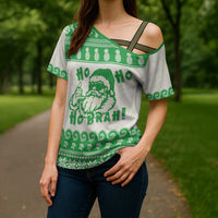 Green Mele Kalikimaka Hawaii Cross Shoulder Shirt Funny Ho Ho Ho Santa Shaka LT14 - Polynesian Pride