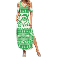 Green Mele Kalikimaka Hawaii Family Matching Summer Maxi Dress and Hawaiian Shirt Funny Ho Ho Ho Santa Shaka LT14 Mom's Dress Green - Polynesian Pride