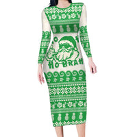 Green Mele Kalikimaka Hawaii Long Sleeve Bodycon Dress Funny Ho Ho Ho Santa Shaka LT14 Long Dress Green - Polynesian Pride