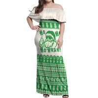 Green Mele Kalikimaka Hawaii Off Shoulder Maxi Dress Funny Ho Ho Ho Santa Shaka LT14 Women Green - Polynesian Pride