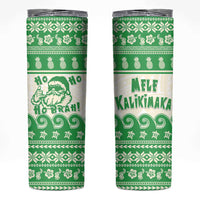 Green Mele Kalikimaka Hawaii Skinny Tumbler Funny Ho Ho Ho Santa Shaka LT14 Green - Polynesian Pride