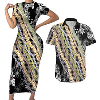 Black Palaka Hawaii Leis Couples Matching Short Sleeve Bodycon Dress and Hawaiian Shirt Hawaiian-plaid Elegant Tropical Vibes LT14 Black - Polynesian Pride