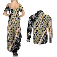Black Palaka Hawaii Leis Couples Matching Summer Maxi Dress and Long Sleeve Button Shirt Hawaiian-plaid Elegant Tropical Vibes LT14 - Polynesian Pride