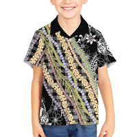 Black Palaka Hawaii Leis Family Matching Long Sleeve Bodycon Dress and Hawaiian Shirt Hawaiian-plaid Elegant Tropical Vibes LT14 Son's Shirt Black - Polynesian Pride