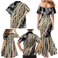 Black Palaka Hawaii Leis Family Matching Mermaid Dress and Hawaiian Shirt Hawaiian-plaid Elegant Tropical Vibes LT14 - Polynesian Pride