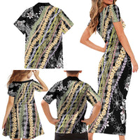 Black Palaka Hawaii Leis Family Matching Short Sleeve Bodycon Dress and Hawaiian Shirt Hawaiian-plaid Elegant Tropical Vibes LT14 - Polynesian Pride