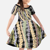 Black Palaka Hawaii Leis Family Matching Summer Maxi Dress and Hawaiian Shirt Hawaiian-plaid Elegant Tropical Vibes LT14 Daughter's Dress Black - Polynesian Pride