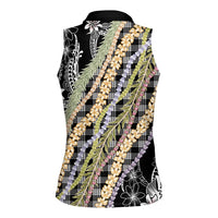 Black Palaka Hawaii Leis Women Sleeveless Polo Shirt Hawaiian-plaid Elegant Tropical Vibes LT14 - Polynesian Pride