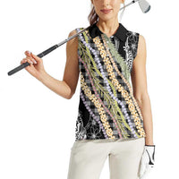 Black Palaka Hawaii Leis Women Sleeveless Polo Shirt Hawaiian-plaid Elegant Tropical Vibes LT14 - Polynesian Pride