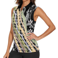 Black Palaka Hawaii Leis Women Sleeveless Polo Shirt Hawaiian-plaid Elegant Tropical Vibes LT14 - Polynesian Pride