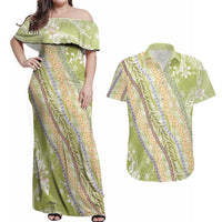 Green Palaka Hawaii Leis Couples Matching Off Shoulder Maxi Dress and Hawaiian Shirt Hawaiian-plaid Elegant Tropical Vibes LT14 Green - Polynesian Pride